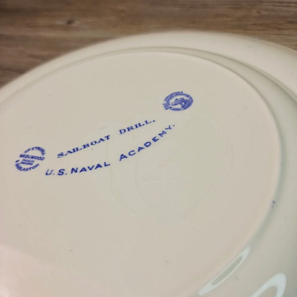 Wedgwood US Naval Academy Sailboat Drill Plate Blue White Transferware 10